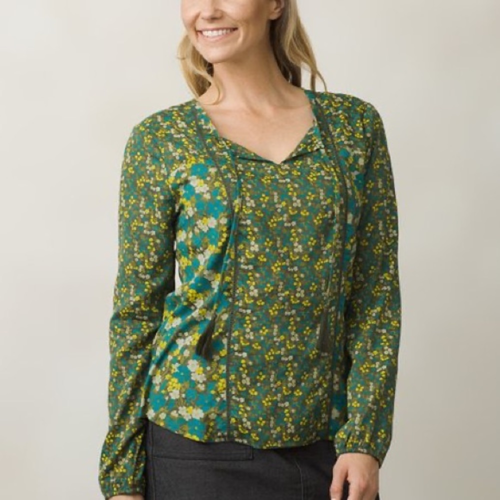 Prana Green and Yellow Floral Blouse